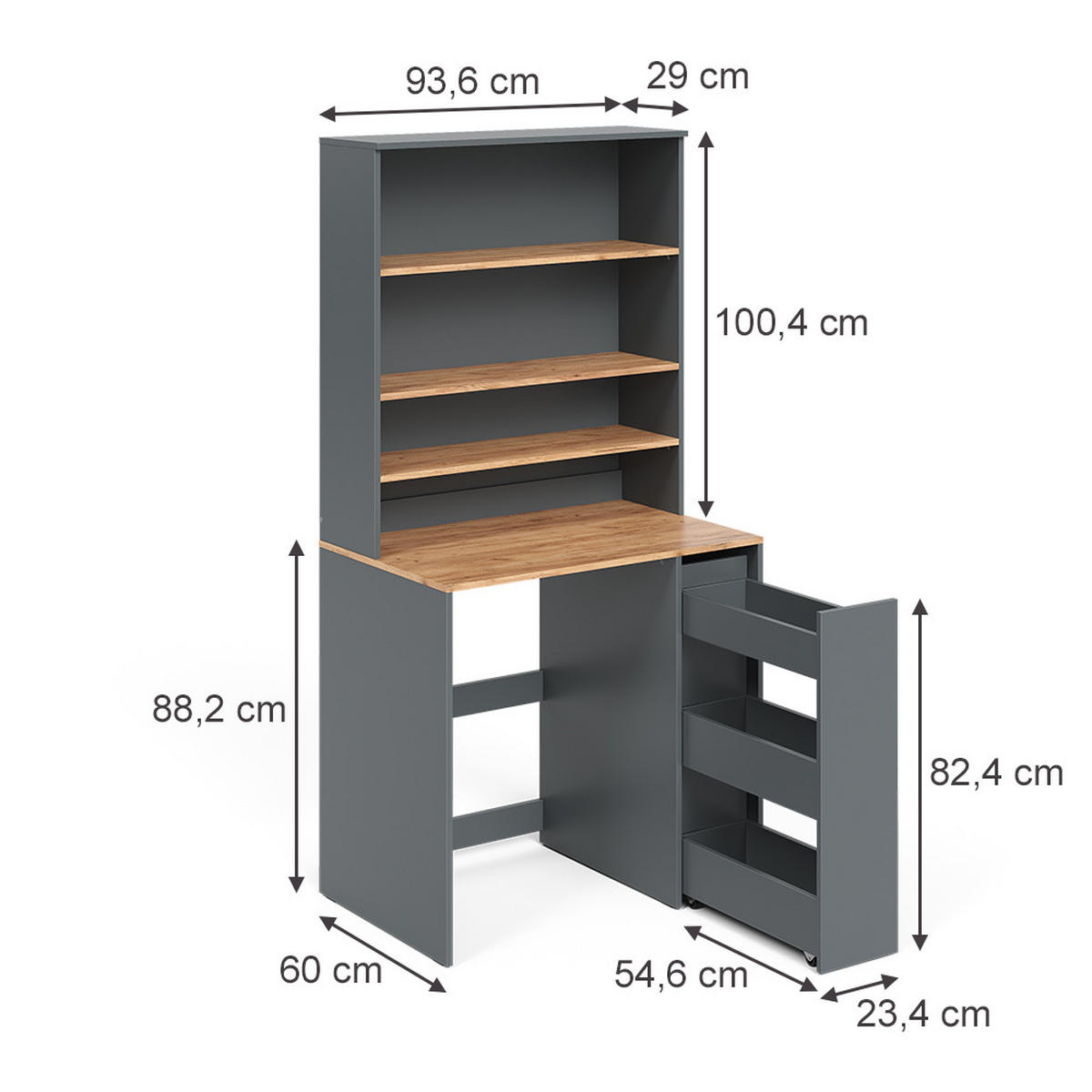 WASCHMASCHINENSCHRANK Viktor, Anthrazit/Goldkraft Eiche, 93.6 x 88.2 cm 2 Teile mit Rollregal - Honigeiche/Anthrazit, Holzwerkstoff (93.6/88.2/60cm) - Vicco