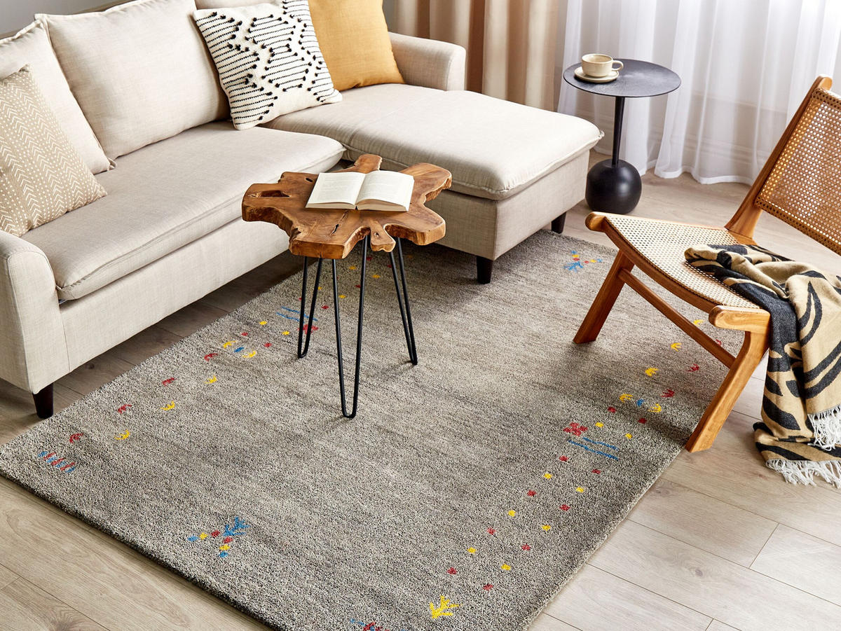 KURZFLOR-GABBEH Seymen 200/140 cm - Grau, Textil (140/200cm) - Beliani