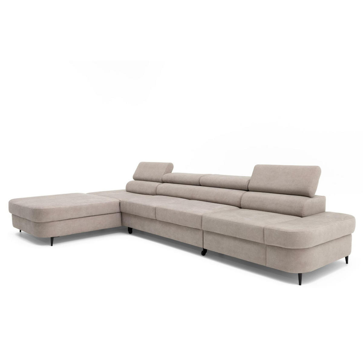 ECKSOFA JAZZ MAXI Links mit Schlaffunktion 125x195 Velours Beige - Beige/Schwarz, Holz/Textil (350/203cm) - Muffo