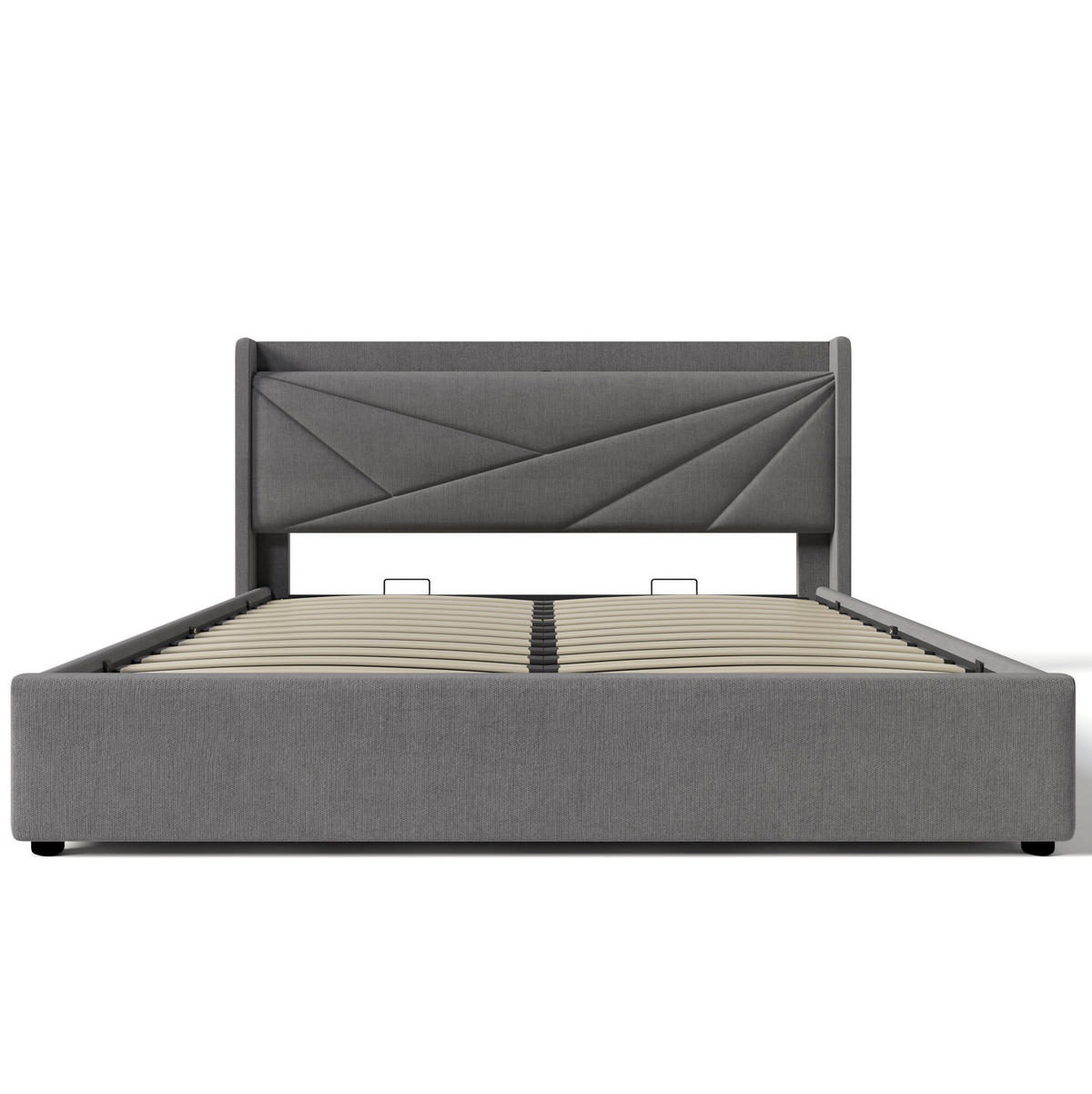 ČALOUNĚNÁ postel 140/200 cm šedá z bavlněného lnu s USB-C nabíjením a úložným prostorem - šedá, textil (140/200cm) - OKWISH