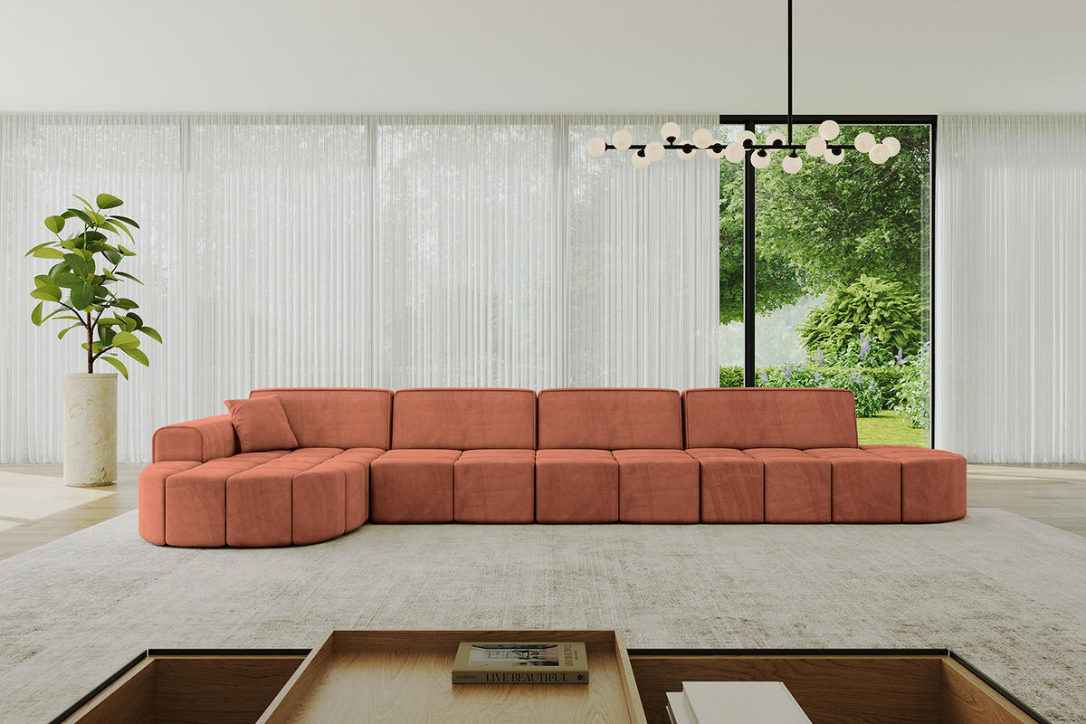ECKSOFA Ottomane Links LIVO-L3 - 413x171x79,5 cm Apricot - Koralle, Holzwerkstoff/Textil (413/79.5/171cm) - ALTDECOR