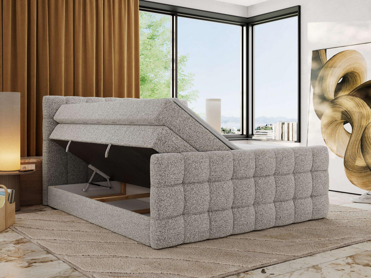 BOXSPRINGBETT ALTIVO KING DUO 120/200 - Hellgrau Strukture - H4 - Hellgrau, Textil (120/200cm) - MKS