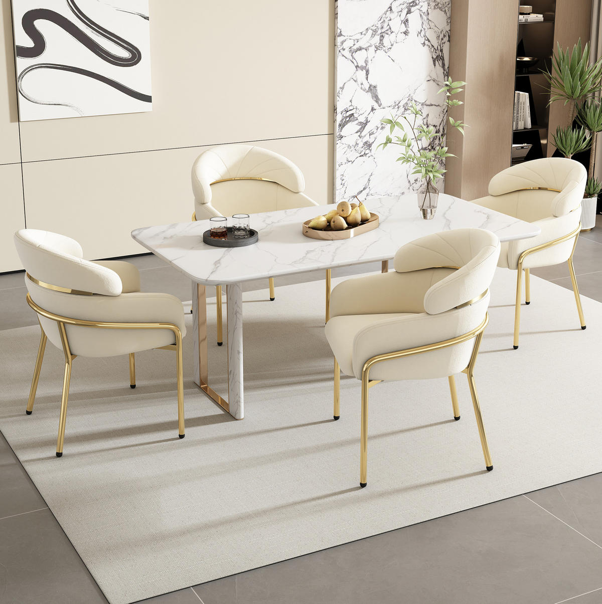 ESSZIMMERSTUHL 6er-Set Samt Beige mit Metallbeinen - Beige, Metall (53.3/79/53cm) - Meubliv