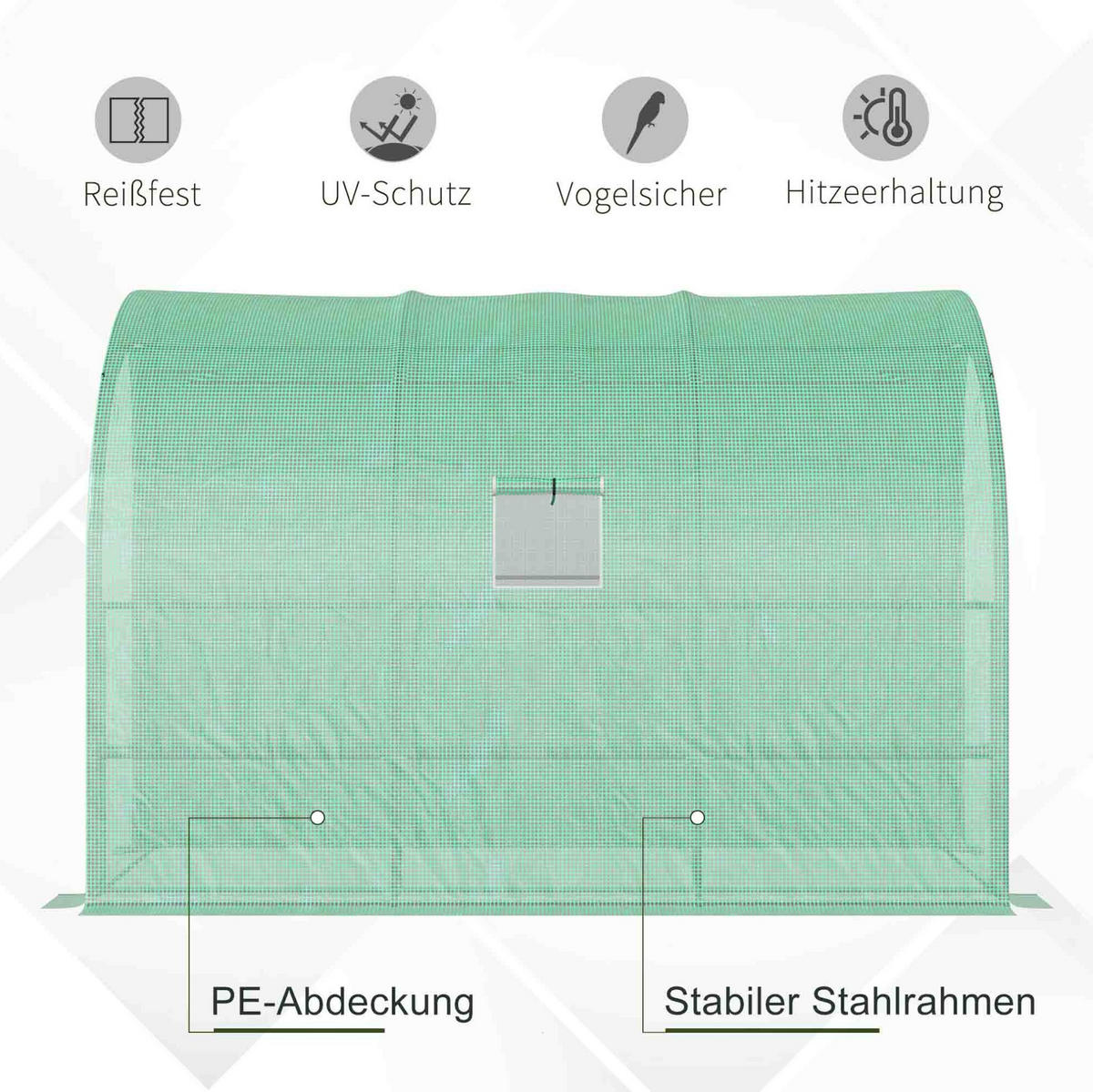 GEWÄCHSHAUS aus Kunststoff 300x150x213 cm in Grün mit Regalen - Grün, Kunststoff (150/213/300cm) - Modfu