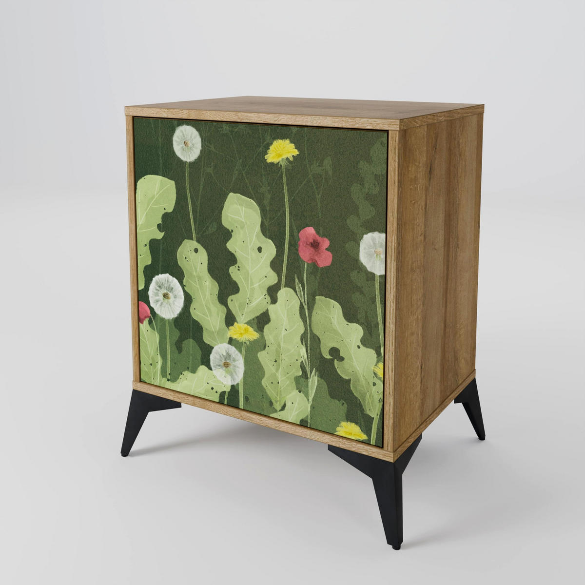 SIDEBOARD DANDELION AMUSE, Eichefarben, 57,5x42x72,5 cm, Schwarze Metallfüße - Eichefarben/Multicolor, Holzwerkstoff/Metall (57.5/72.5/42cm) - SpaceRebels