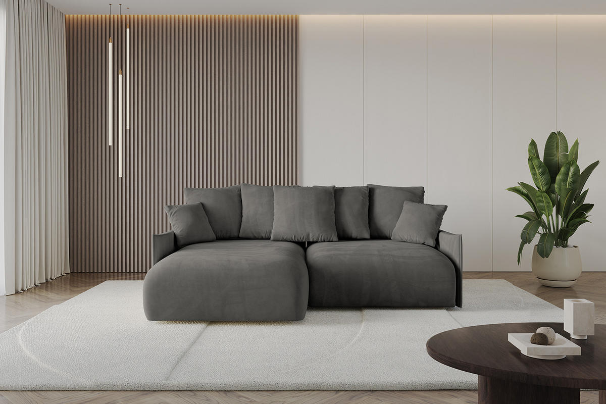 ECKSOFA mit Schlaffunktion und Bettkasten ONESK-L -v1 208x165x40 Dunkelgrau Velours - Dunkelgrau, Holzwerkstoff/Kunststoff (208/165cm) - ALTDECOR
