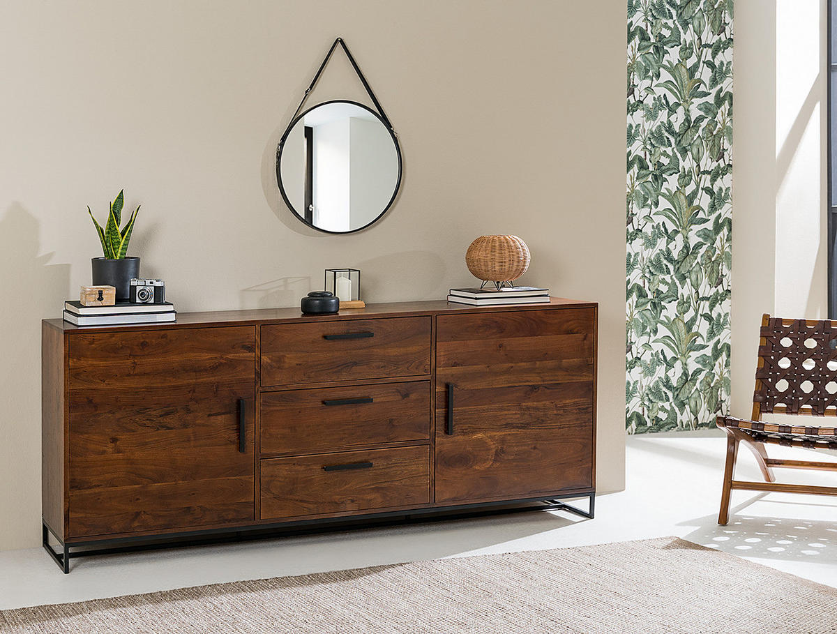 SIDEBOARD - Akazie massiv / Eisen, Typ A - Akaziefarben, Holz (200/80/40cm) - home24