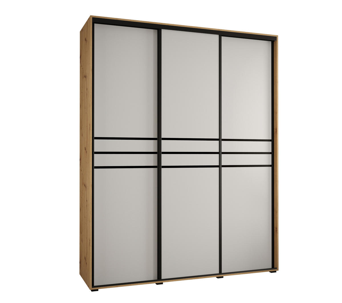 SCHWEBETÜRENSCHRANK 235,2/190/45 3-türig - Schwarz/Weiß, Holz/Metall (190/235/45cm) - Abiks Möbel