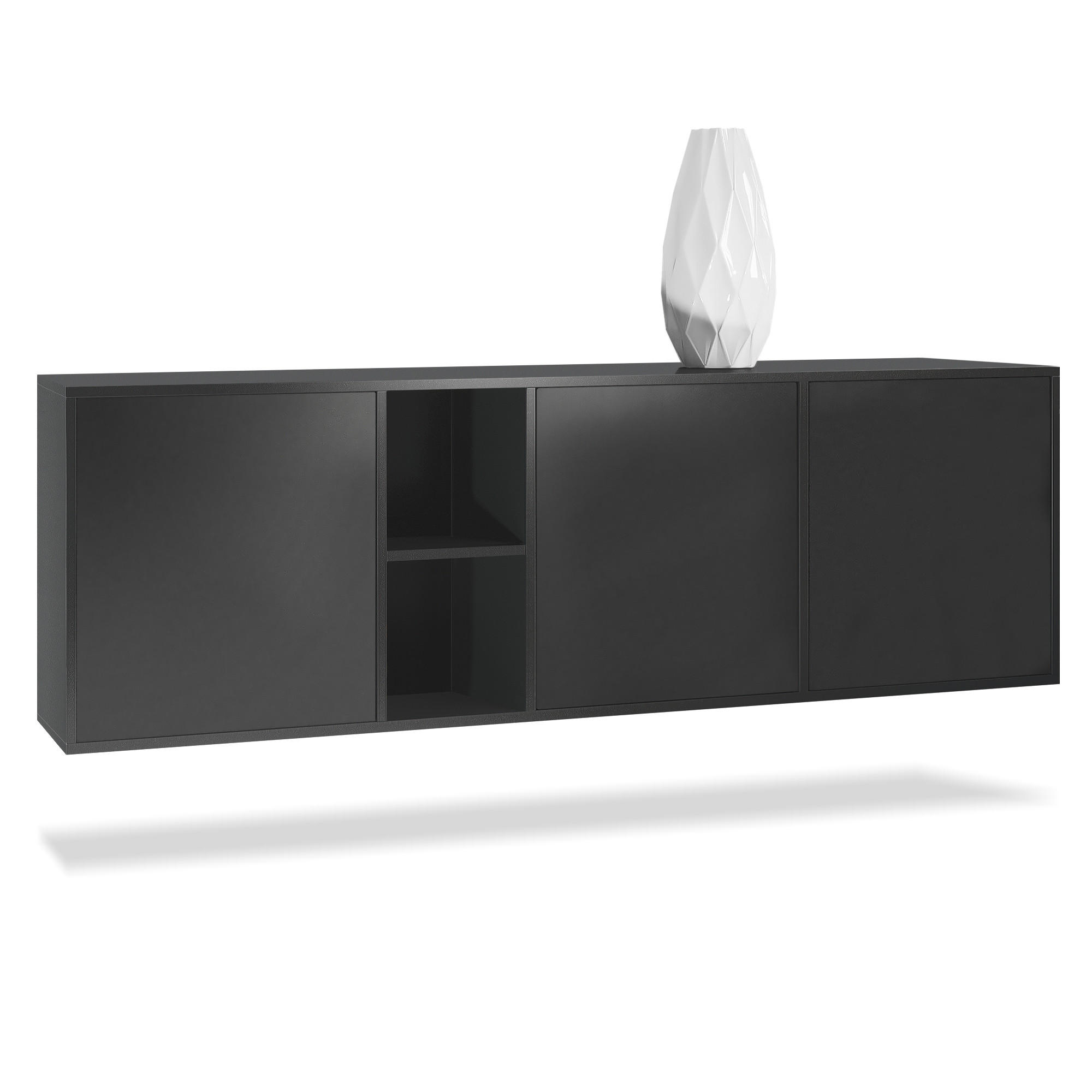 SIDEBOARD Cuba Türen in Schwarz matt - Schwarz, Holzwerkstoff (182/53/35cm) - Vladon
