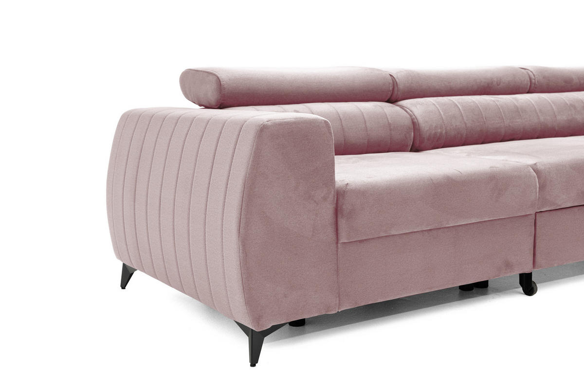 ECKSOFA PIERO MAXI Rechts mit Schlaffunktion 195x125 Velours Rosa - Pink/Schwarz, Holz/Textil (203/350cm) - Muffo