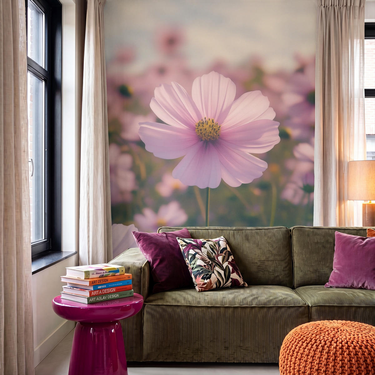 TAPETE - Blumen - Lila - Unscharf - 140x220 cm - Rosa, Papier (140/220cm) - OnlyWow