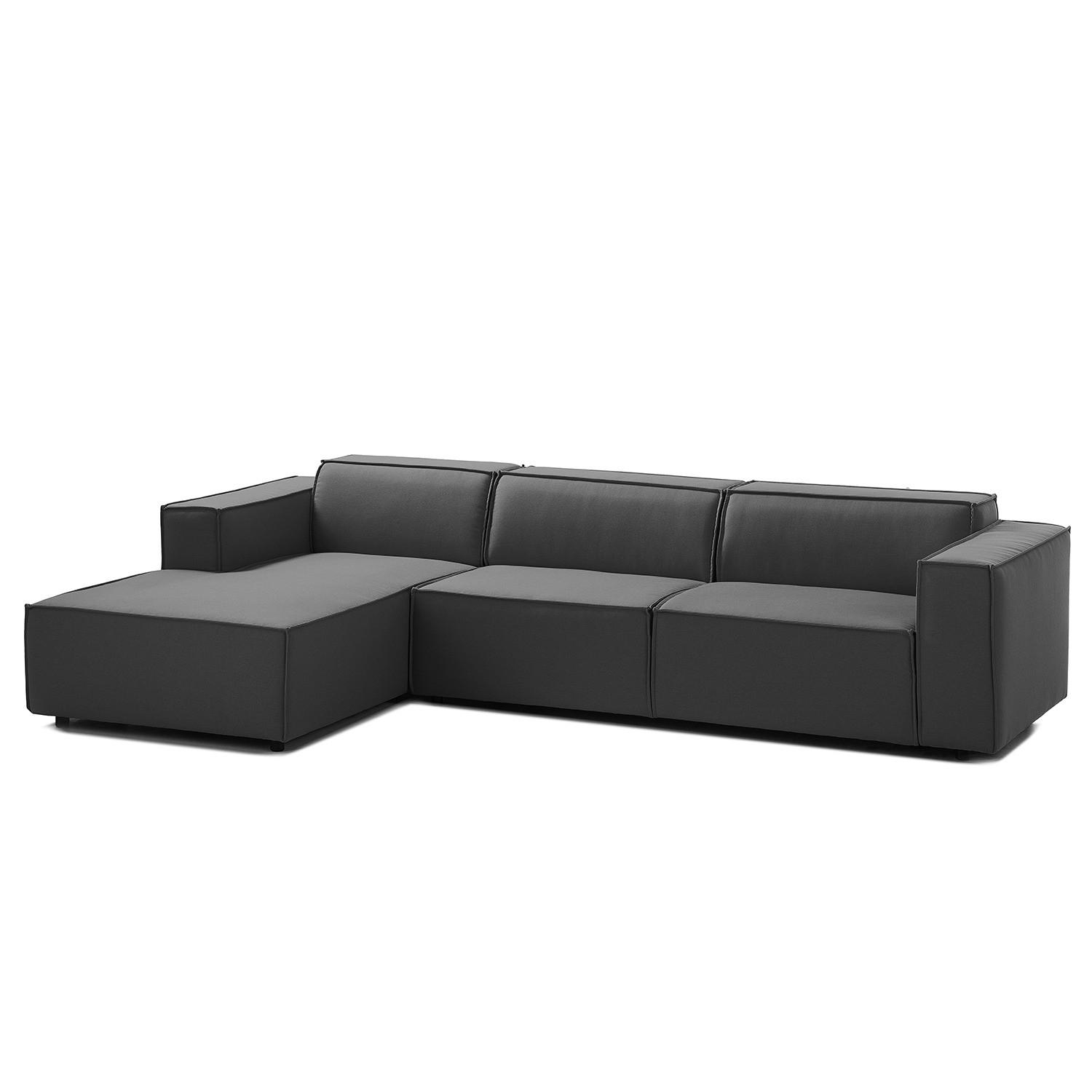 ECKSOFA mit Longchair - Anthrazit/Schwarz, Kunststoff/Textil (294/177cm) - home24