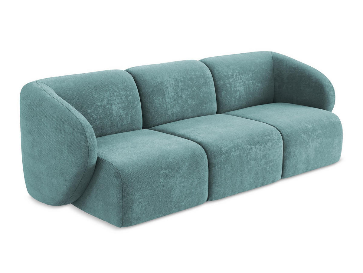 3-SITZER SOFA Chenille Stoff Blau - Blaugrau/Schwarz, Holzwerkstoff/Kunststoff (244/75/94cm) - Makamii
