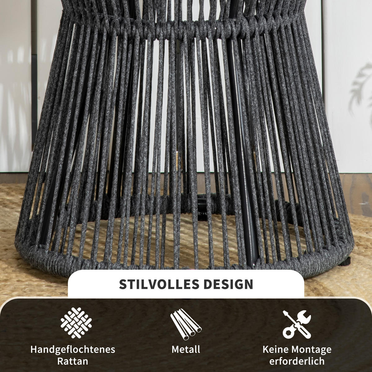 BALKONTISCH, Dunkelgrau+Natur, Aluminium, PS, PE - Dunkelgrau, Kunststoff (39/39/49cm) - Outsunny