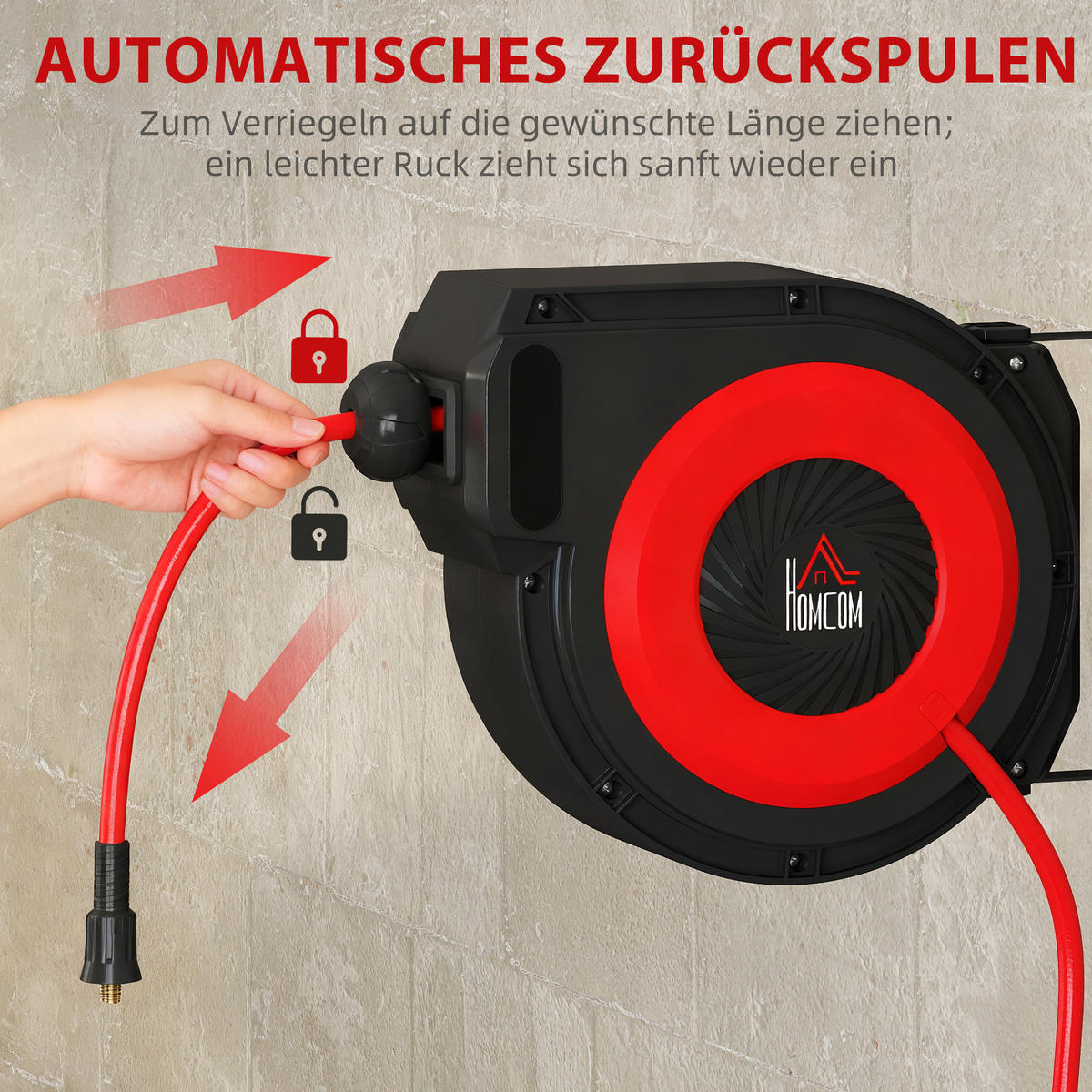 AUTOMATIK Druckluftschlauchtrommel 15m+1,5m Druckluftschlauch, max. Druck: 10Bar - Multicolor, Kunststoff (20/36/37cm) - HOMCOM