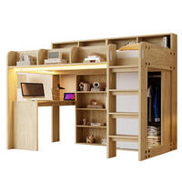 HOCHBETT aus Holzwerkstoff 90x200 cm Holzfarbe mit Schreibtisch, Kleiderschrank, LED und Steckdosen - Naturfarben, Holzwerkstoff (90/200cm) - IVMEU