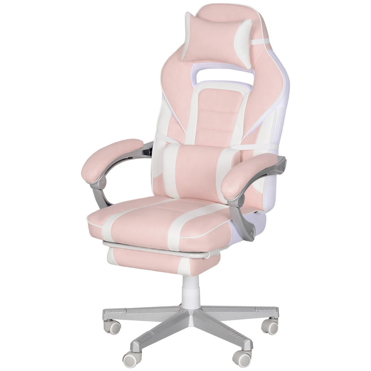 GAMINGSTUHL Fußstütze Kopf- Lendenkissen drehbar höhenverstellbar Rosa - Rosa, Textil (63/123/63cm)
