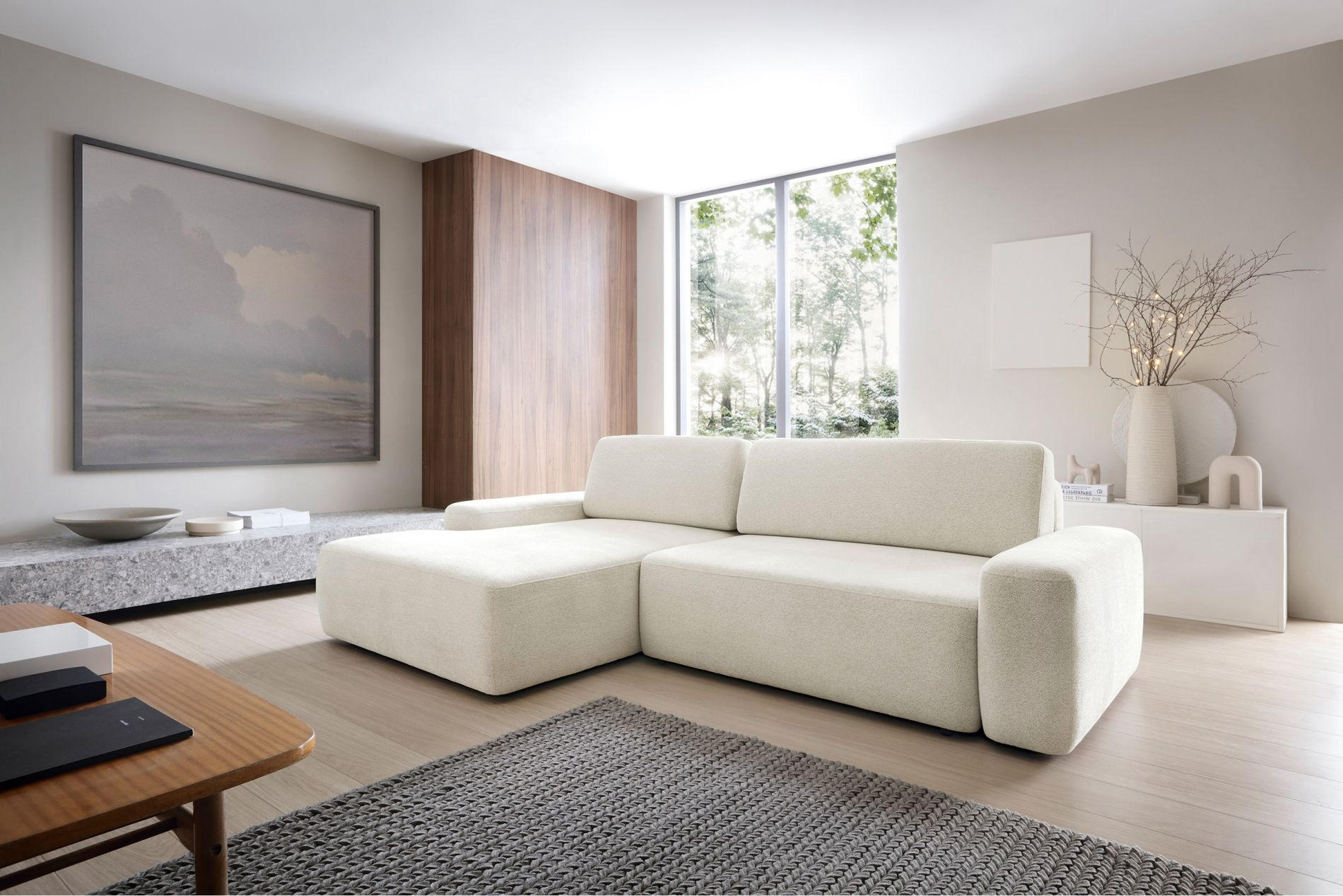 Thumbnail - Selsey Ecksofa, Creme, Textil, 4-Sitzer, Ottomane links, L-Form,L-Form, 264x162 cm, Wohnzimmer, Sofas & Couches, Wohnlan...