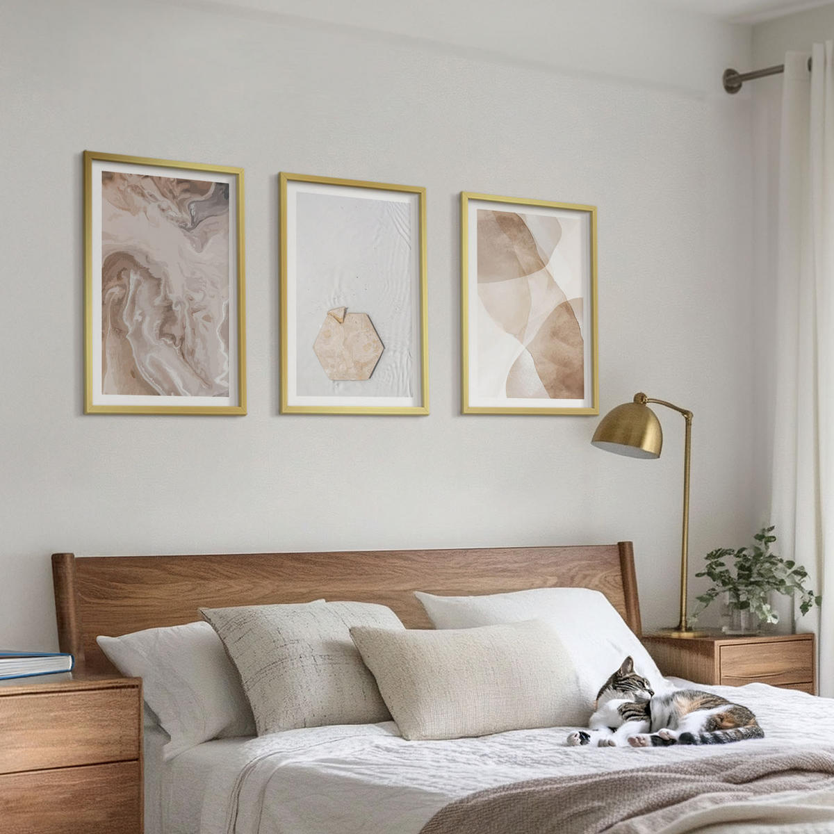 WANDBILDER 3er Set - 40x60 cm Goldrahmen - Designerabstraktion der Natur - Goldfarben, Kunststoff (40/60cm) - ArtPrintCave