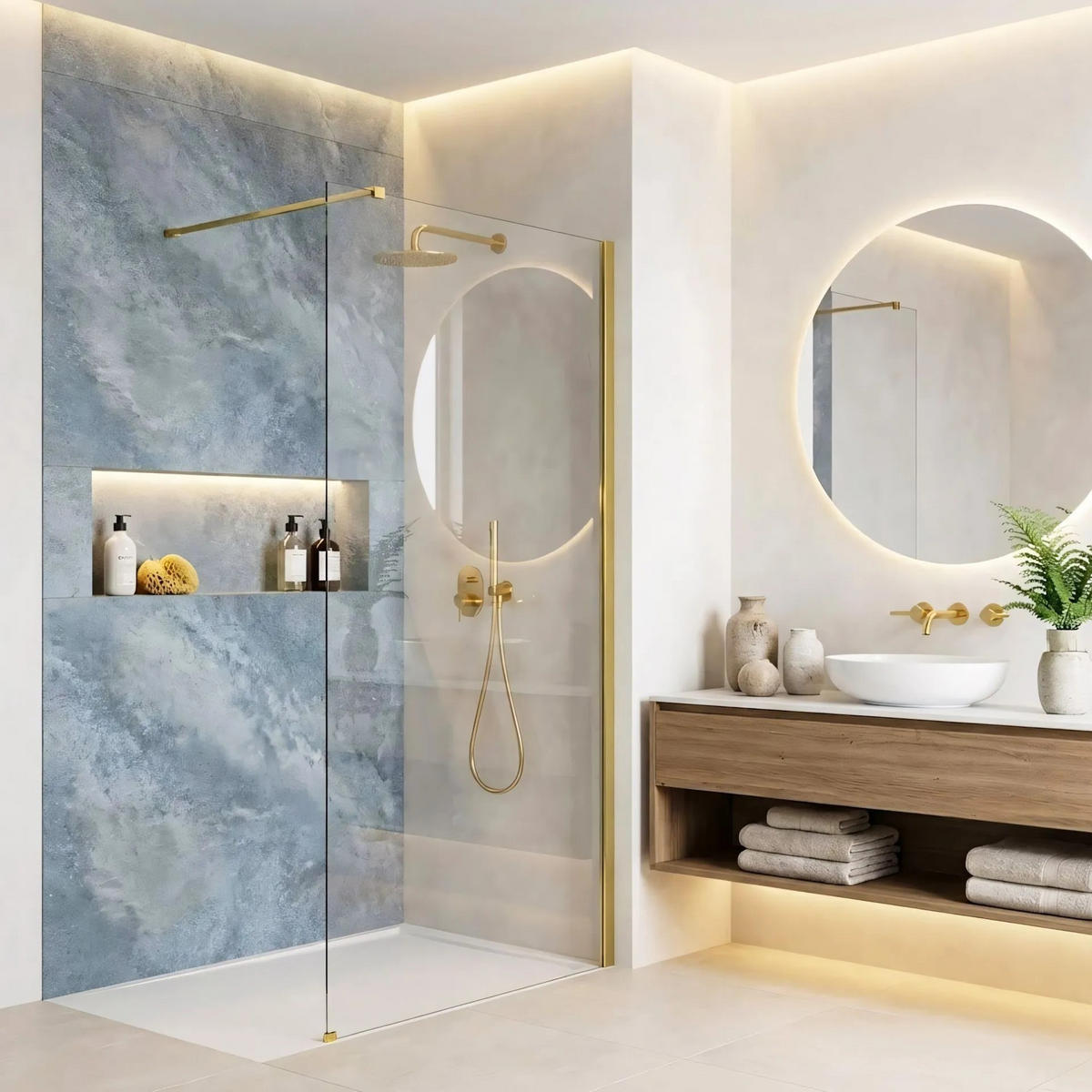 DUSCHWAND Rea Flexi Transparent / Gold 110 - Goldfarben, Glas (120/110/195cm) - REA