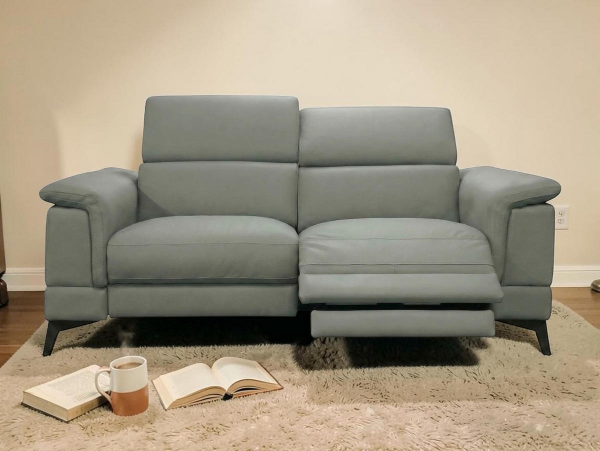 3-SITZER Sofa Planet Echtleder mit 1 x Relaxfunktion Perlgrau - Hellgrau, Leder/Metall (200/80/110cm)