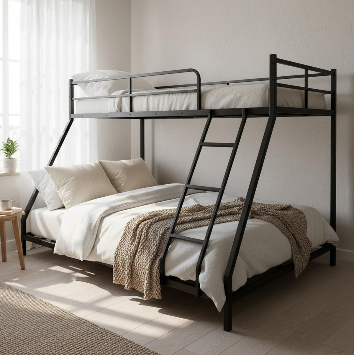 ETAGENBETT 140/200 cm Schwarz Metall mit Schutzgeländer - Schwarz, Metall (140/200cm) - MIVRAY