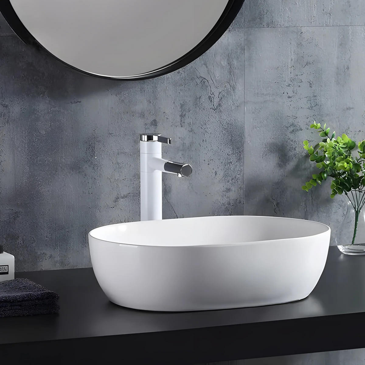 AUFSATZWASCHBECKEN Rea Amelia 48 - Weiß, Keramik (34.5/13.5/48cm) - REA