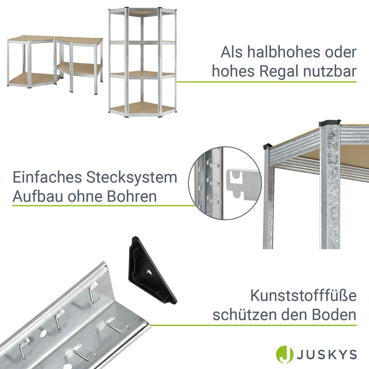 ECKREGAL Lagerregal Corner Easy verzinkt 160x75x75 cm - Silberfarben, Metall (80/160/40cm) - Juskys