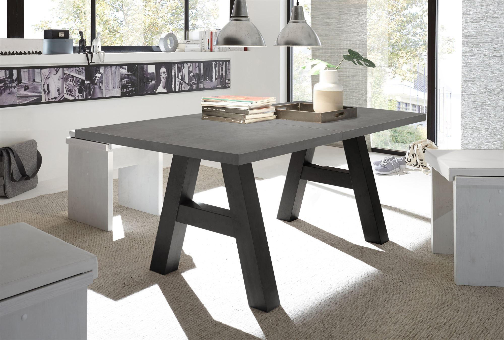 ESSTISCH ausziehbar Elia 7 140 x 90 x 75 Esszimmertisch Schwarzstahl/Graphit - Grau, Holz (140/90/75cm) - 58aufmkessel