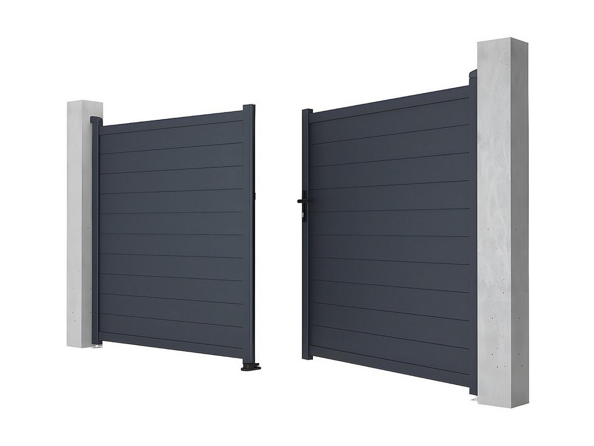 FLÜGELTOR - 350cm x 4.6cm - Aluminium - anthrazitgrau - NAZARIO - Anthrazit, Metall (350/176cm) - Vente-Unique