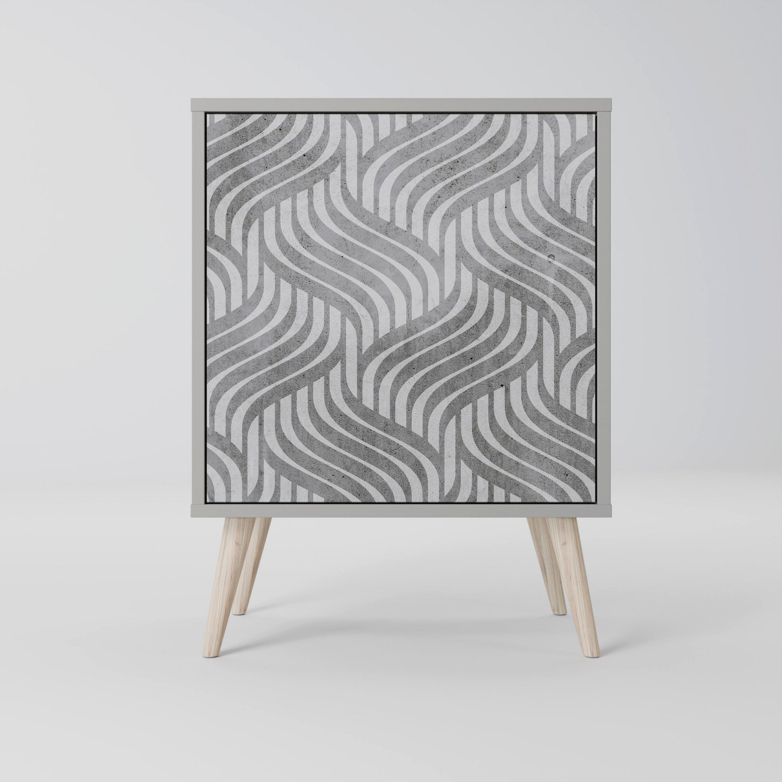 SIDEBOARD CONCRETE MOVEMENT, Grau, 57,5x42x77,5 cm, Schräge Buchenholzfüße - Buchefarben/Multicolor, Holzwerkstoff/Buchenholz (57.5/77.5/42cm) - SpaceRebels