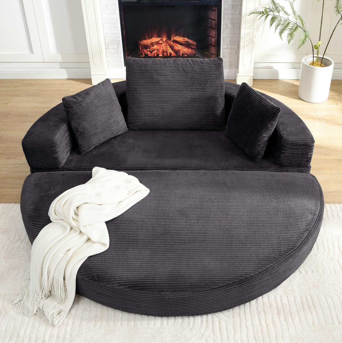 SOFABETT 2-in-1 173 x 176 cm Schwarz Cordstoff - Schwarz, Kunststoff (176/40/173cm) - Meubliv
