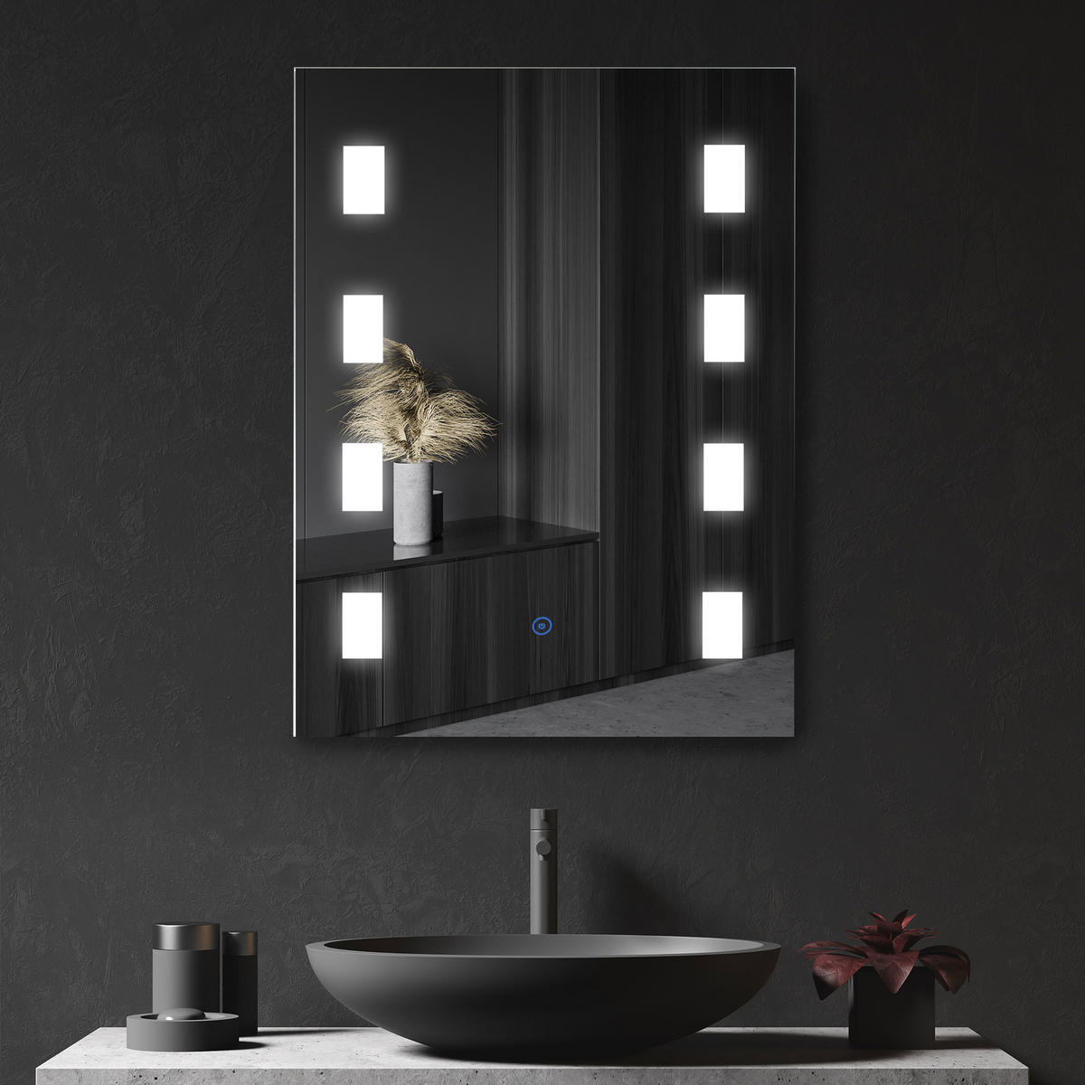 BADSPIEGEL mit LED-Beleuchtung und Antibeschlagfunktion, Touch-Schalter, 70 x 50 cm ,Silber - Silberfarben, Glas (70/50/2.7cm) - Vallsero