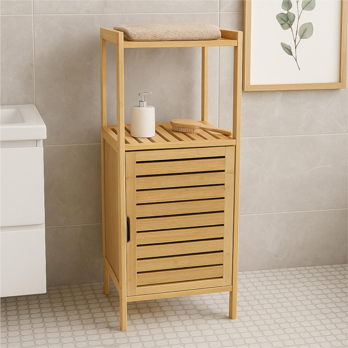 BADREGAL Bambus Naturfarben Schrank 80x33x28,5 cm - Naturfarben, Holz (33/80/28.5cm) - Begryf