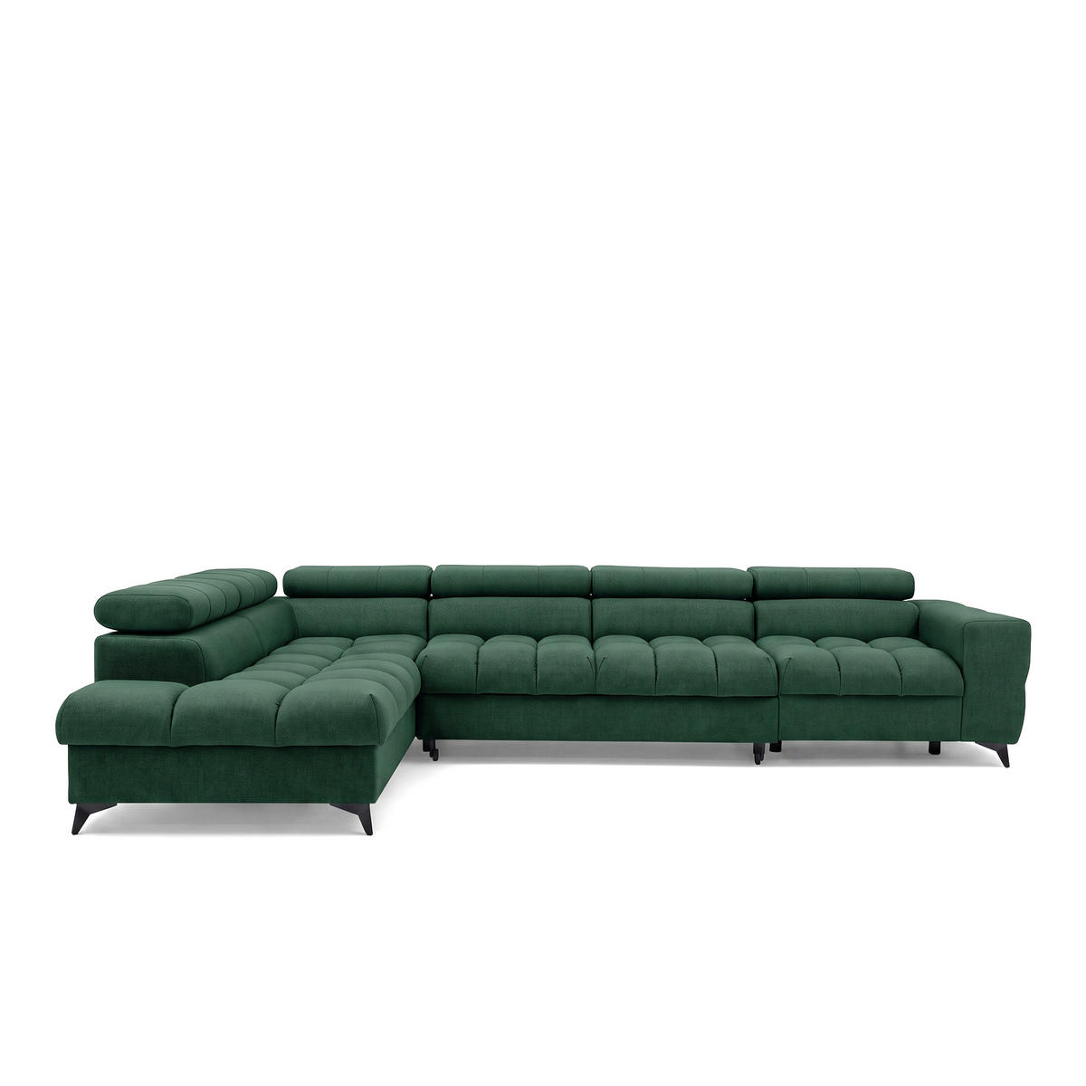 ECKSOFA PUDDING MAXI L Links mit Schlaffunktion 125x195 Velours Grün - Schwarz/Grün, Holz/Textil (203/350cm) - Muffo