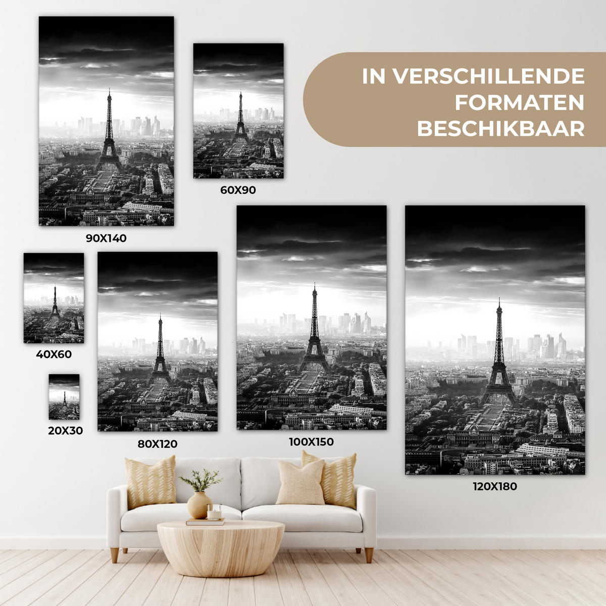 LEINWANDBILD Paris - Skyline - Eiffelturm - Stadt - Wolken 20x30 cm - Dunkelgrau, Textil (20/30cm) - MuchoWow