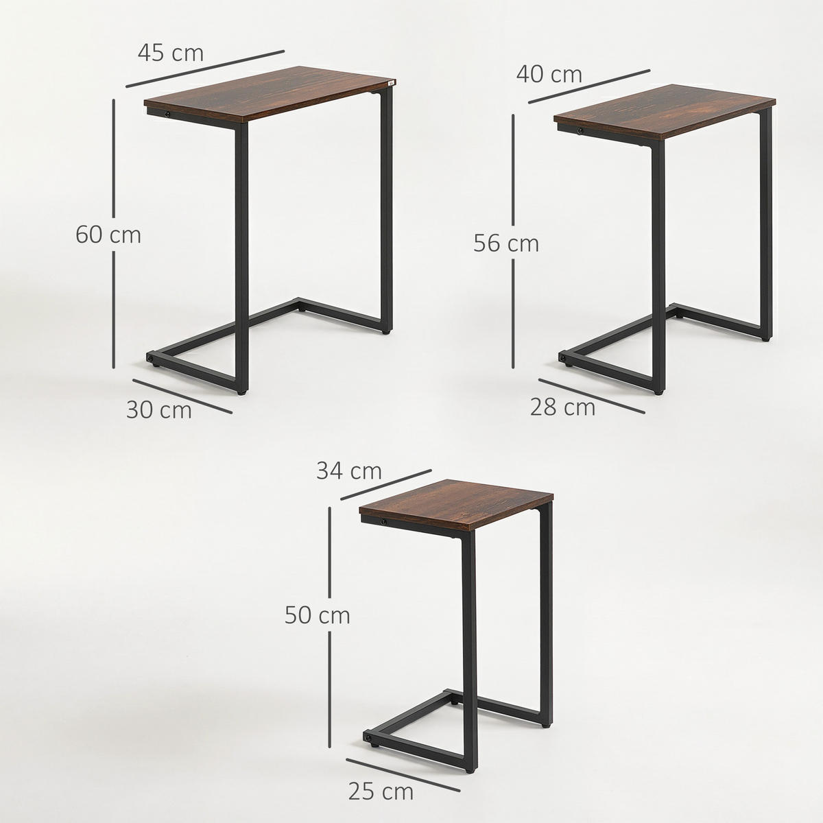 COUCHTISCH DE-08782 3er-Set Braun - Braun, Metall (45/30/60cm) - ComfortXL