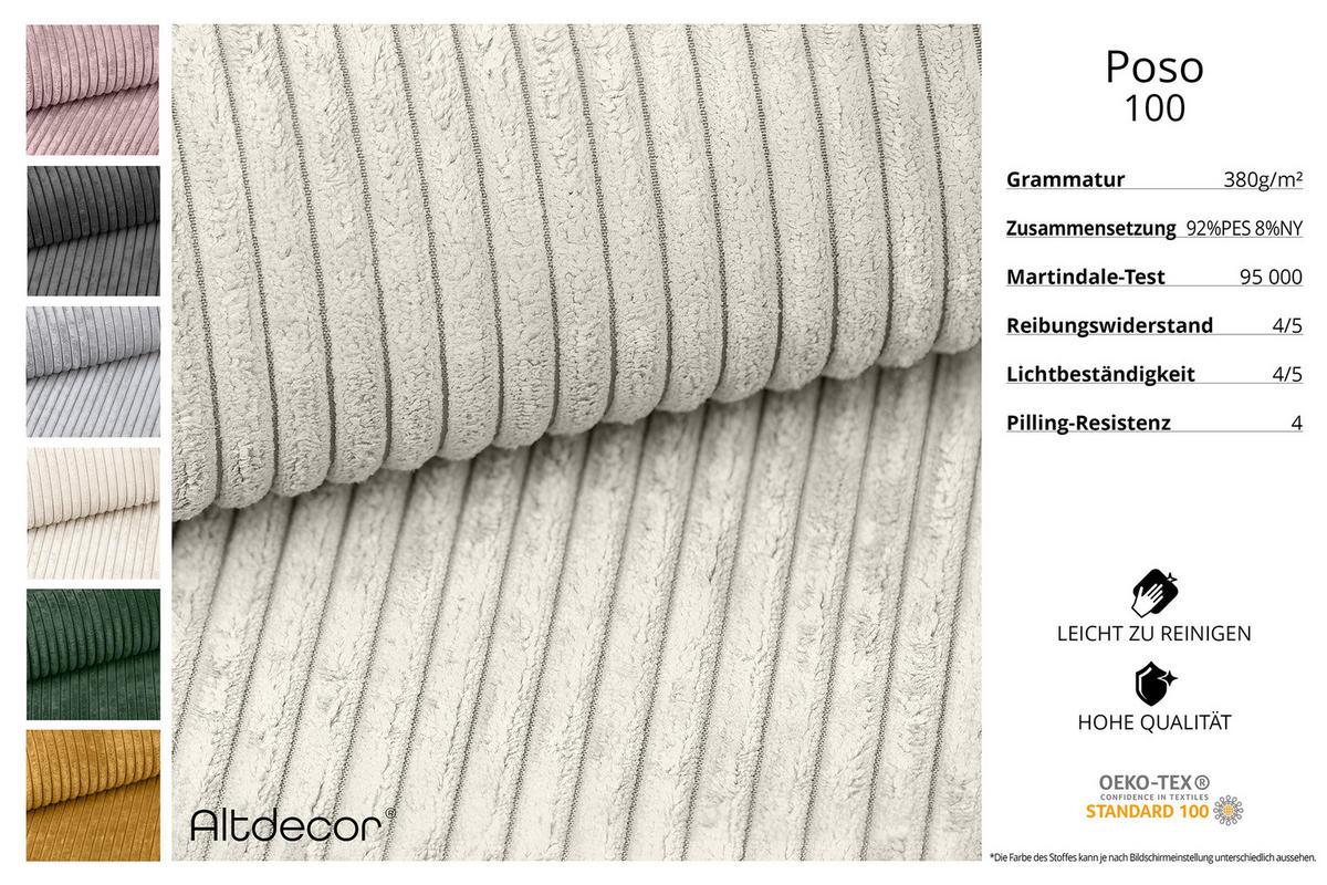 ECKSOFA mit Schlaffunktion und Bettkasten LIRA-L - 264x172x89 Hellgrau - Creme, Holzwerkstoff/Textil (172/264cm) - ALTDECOR