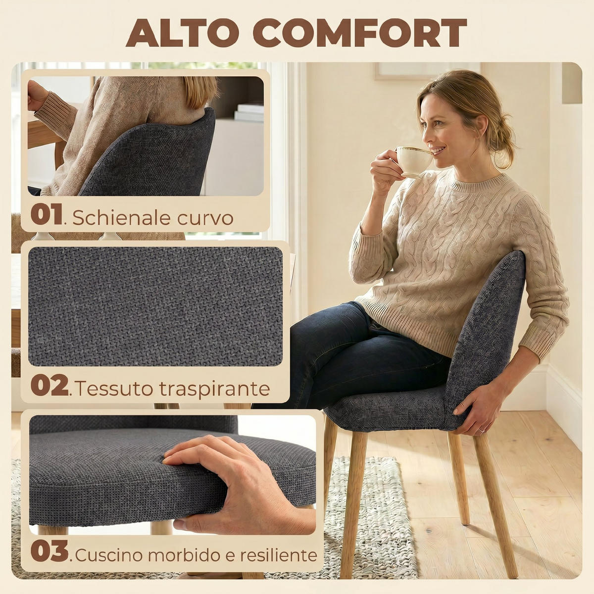 STÜHLE Grau 2 Stück - Grau, Textil (46/76/52cm) - GiPP