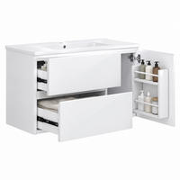 WASCHTISCHUNTERSCHRANK wandhängend mit LED 91,5 x 46,5 x 50,5 cm Weiß - Weiß, Holzwerkstoff (46.5/50.5/91cm) - Beauniv