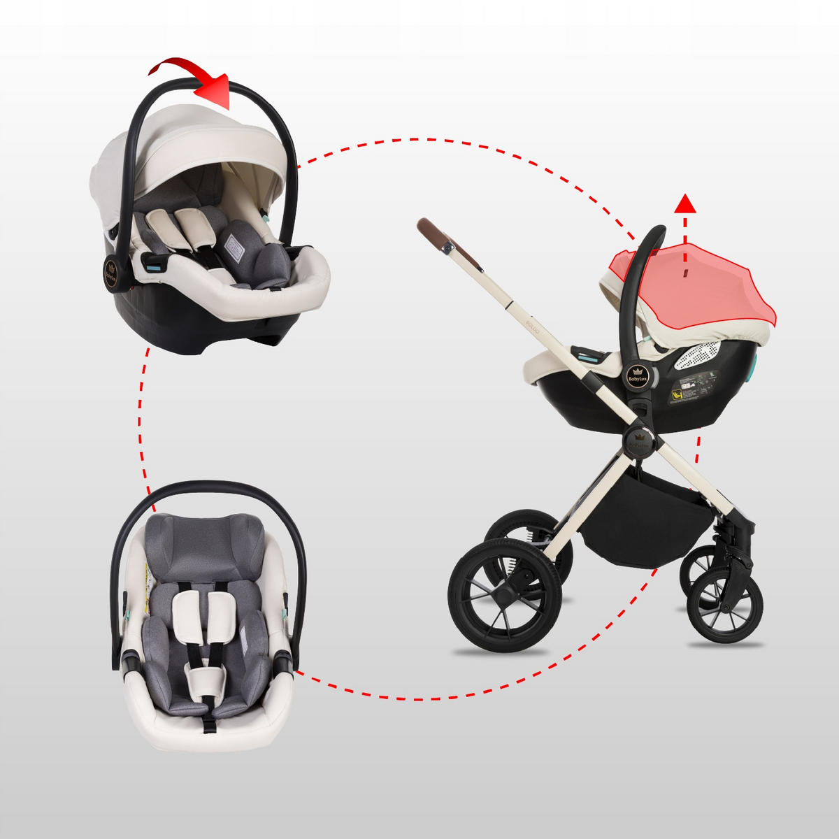 KINDERWAGEN Boldo 4in1 Olive Babywanne, Reisebuggy, Autositz, Isofix Basis - Schwarz/Weiß, Textil/Metall (58/98cm) - BabyLux