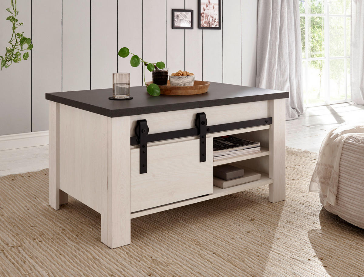 COUCHTISCH weiß Pinie, anthrazit, Landhaus, Beistelltisch 93 x 60 cm - Anthrazit/Weiß, Holzwerkstoff/Metall (93/60/51cm) - Furn.Design