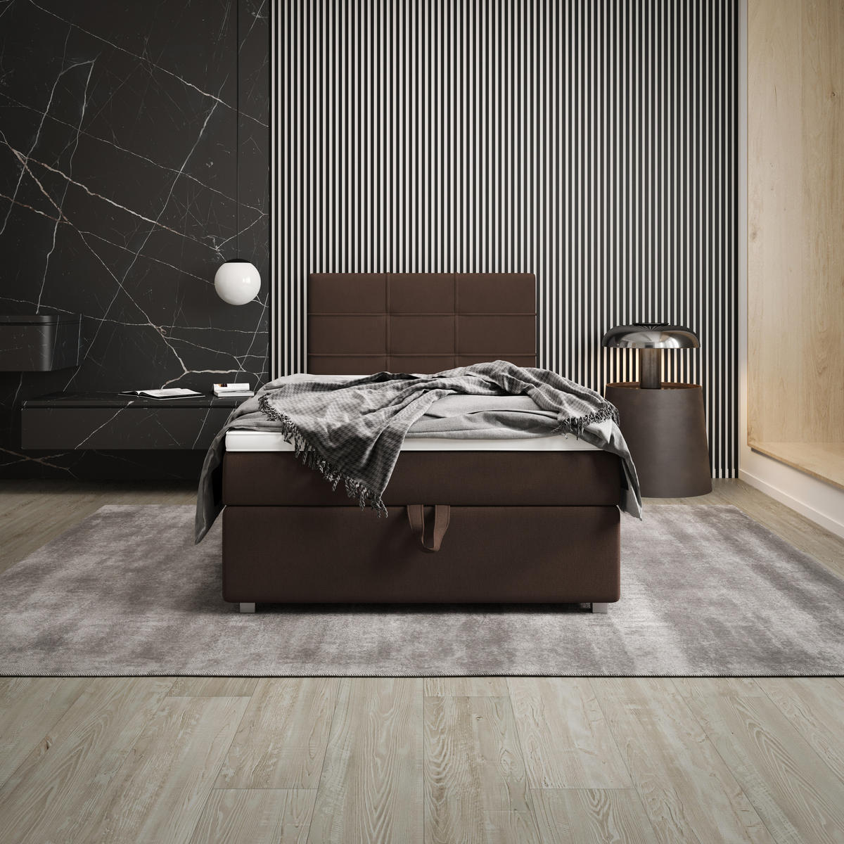 BOXBETT FADO 1 90x200, mit Matratze H3 und Topper, Cosmic 800 - Dunkelbraun, Holz/Kunststoff (90/200cm) - Bedante