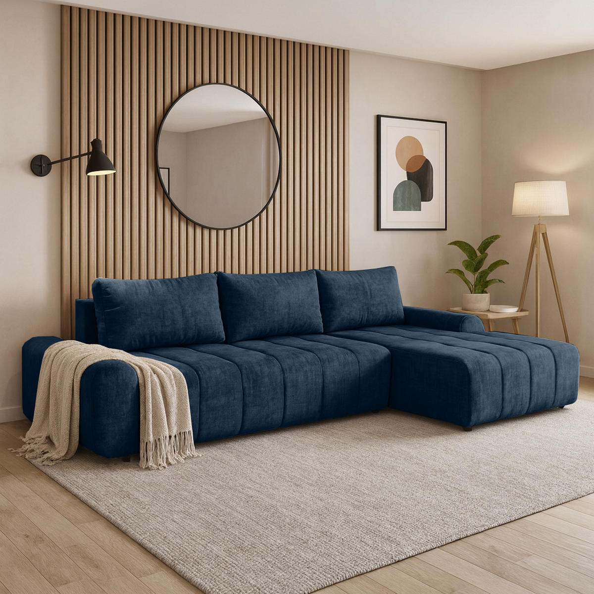 ECKSCHLAFSOFA Costa L Dunkelblau rechts - Schwarz/Dunkelblau, Kunststoff/Textil (290/169cm) - Beautysofa