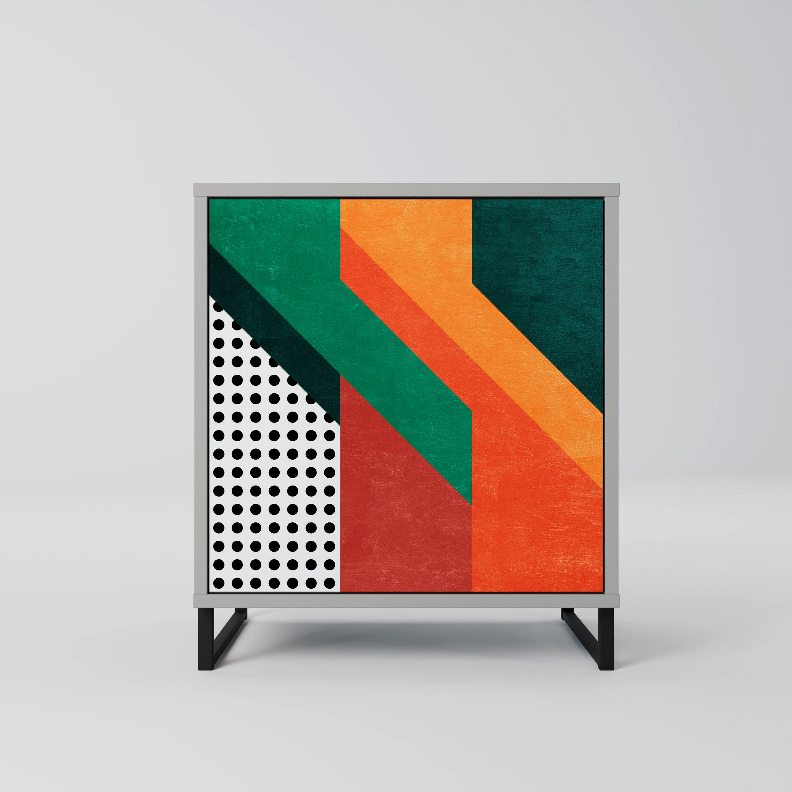 SIDEBOARD MAKESHIFT ARTISTRY, Grau, 57,5x42x67,5 cm, Schwarze Metall-Rahmenfüße - Multicolor/Schwarz, Holzwerkstoff/Metall (57.5/67.5/42cm) - SpaceRebels