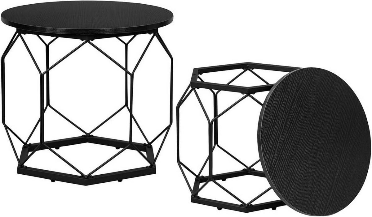 COUCHTISCH 2er Set, rund, Schwarze Holzoptik - Schwarz, Holzwerkstoff/Metall (50/50/45cm) - Woltu