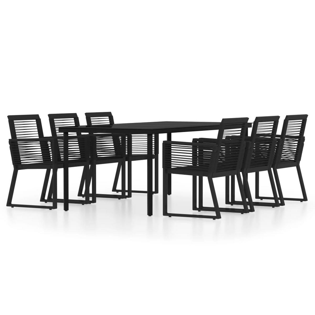 GARTENTISCHGRUPPE mit 200 cm Tisch, aus Stachl und PVC-Rattan, 7-teiliges Set - Schwarz, Metall - vidaXL