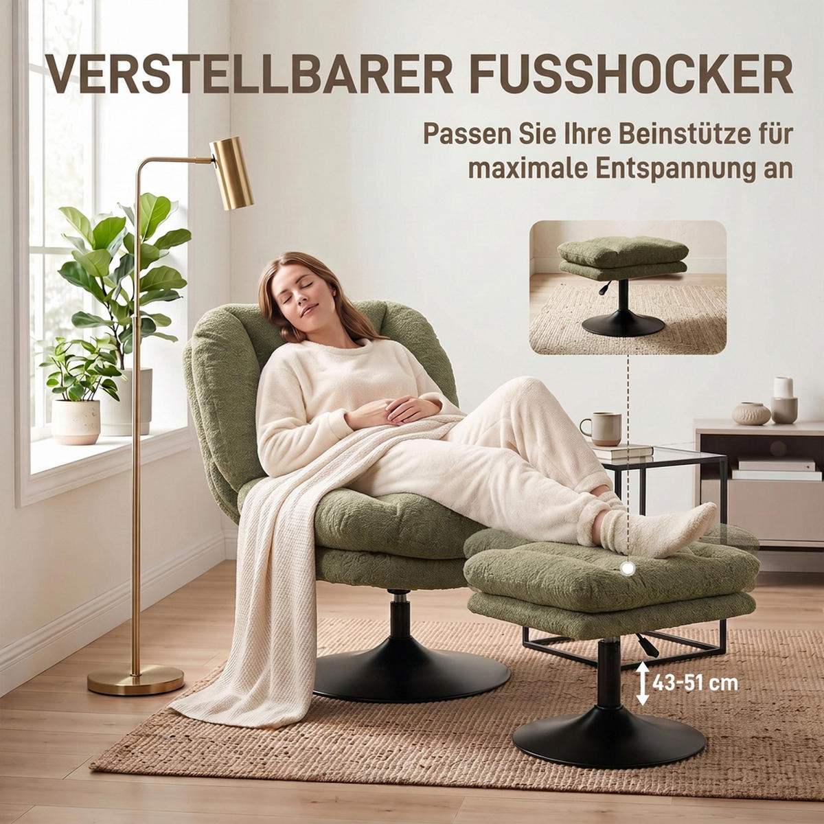 LOUNGESESSEL-MIT-HOCKER 2er Set Polyester Grün - Schwarz/Grün, Textil/Metall (72/90/92cm) - HOMCOM