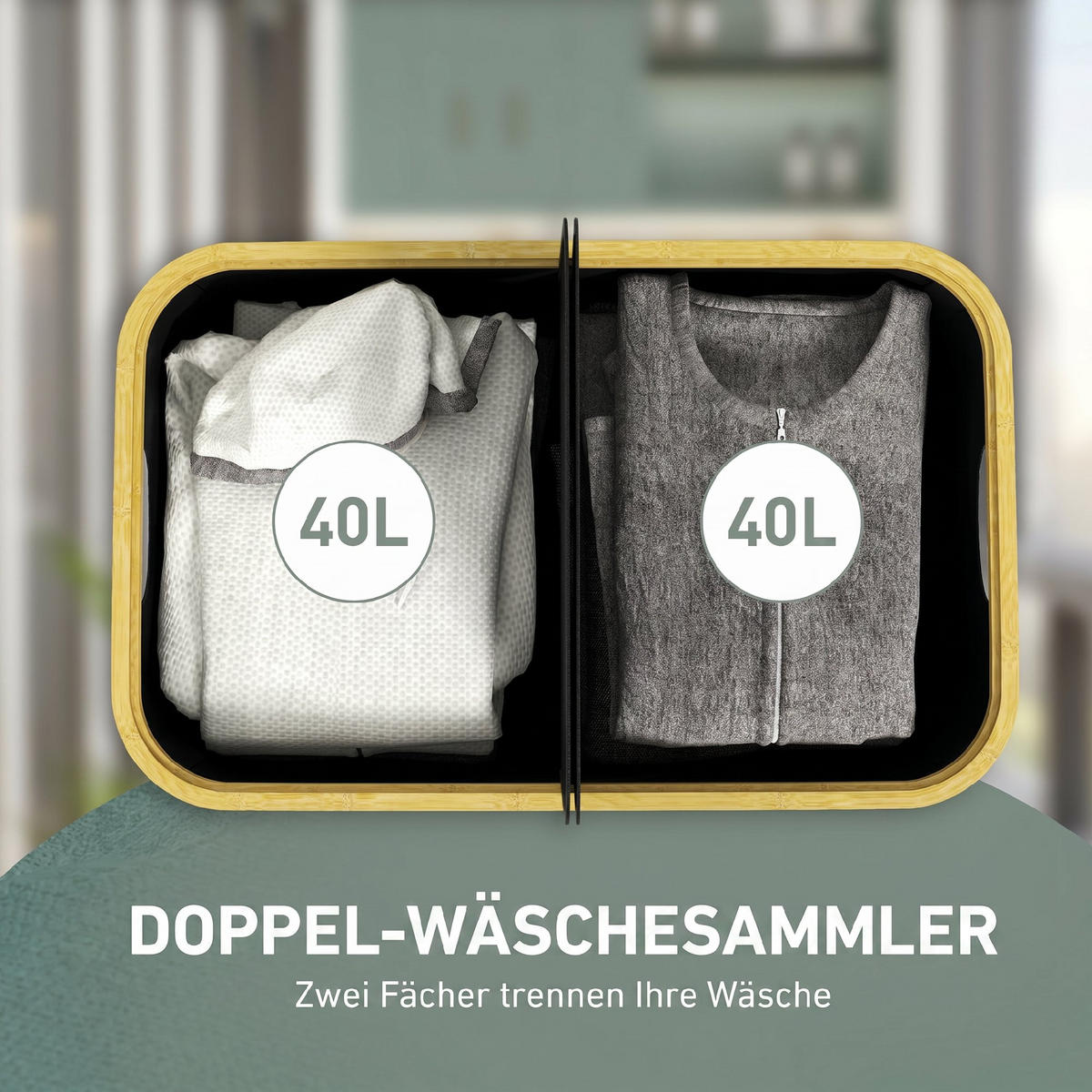WÄSCHESORTIERER Bambus Vliesstoff Schwarz - Schwarz, Textil (34/58.5/54cm) - HOMCOM