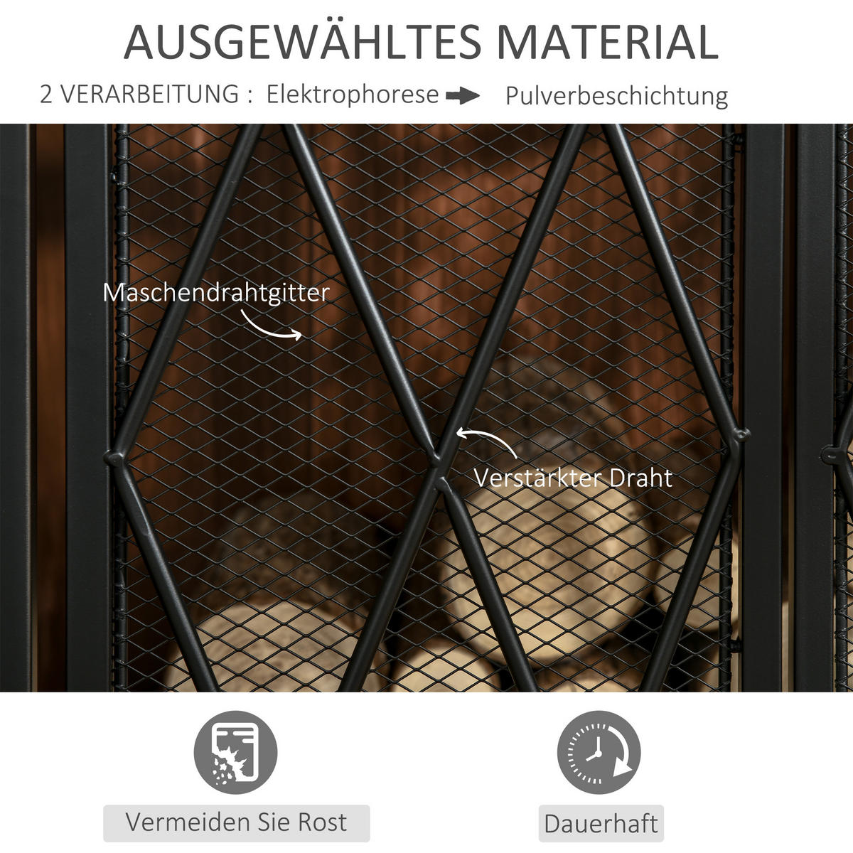 KAMINSCHIRM Schmiedeeisen dreiteilige Design Doppeltüren Metall Schwarz - Schwarz, Metall (79/79/120cm) - HOMCOM